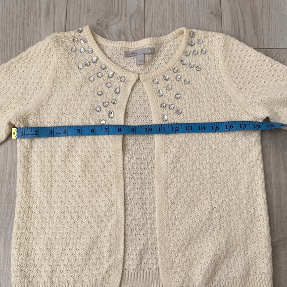 Ivory Open Front Cardigan Sweater with Embellished Rhinestone - Picture 5 of 10